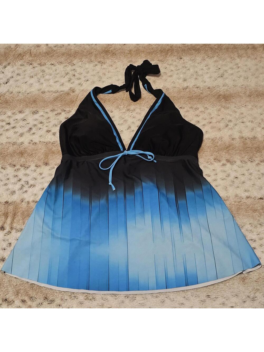 Blue and Black Halter Tankini Swim Top XL NWOT